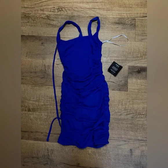 Lulus Sensational Silhouette Royal Blue Mesh Ruched Lace-Up
Mini Dress - Picture 5 of 5